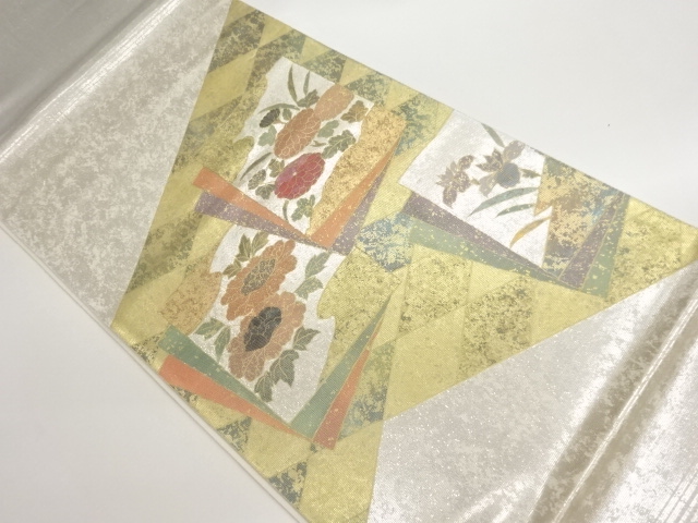 JAPANESE FUKURO OBI / KINGINSAI / SHELL INLAY / RHOMBUS & FLOWERS